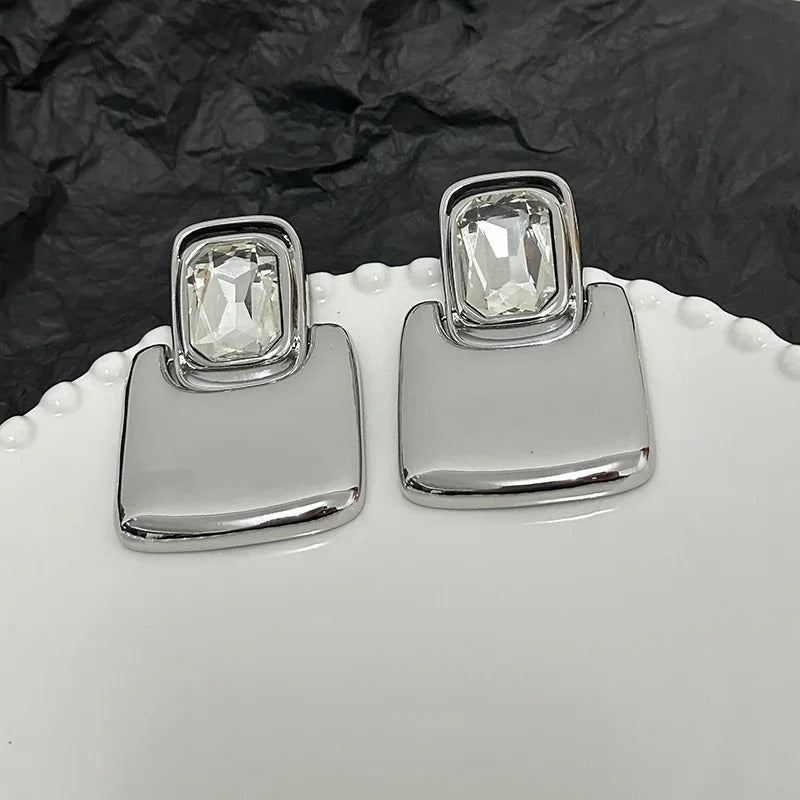 Silver Square Crystal Stud Earrings-Lydieannejewelry