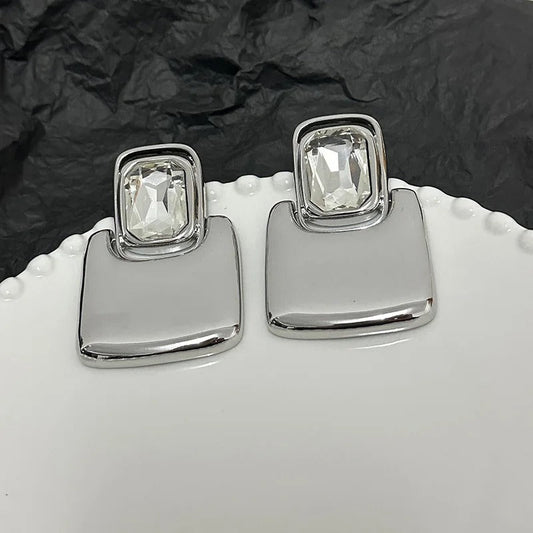 Silver Square Crystal Stud Earrings-Lydieannejewelry