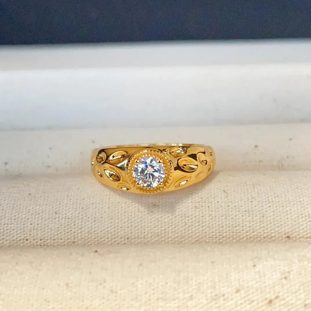 Timeless Gold & Diamond Round Wide Adjustable Ring-Lydieannejewelry