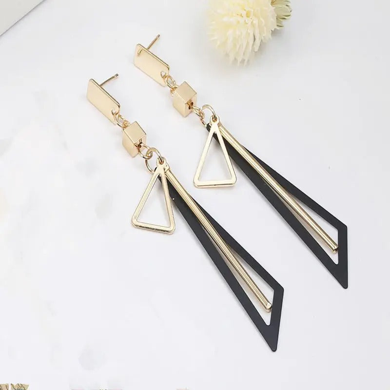 Vintage Black Triangle Bar Drop Earrings-Lydieannejewelry