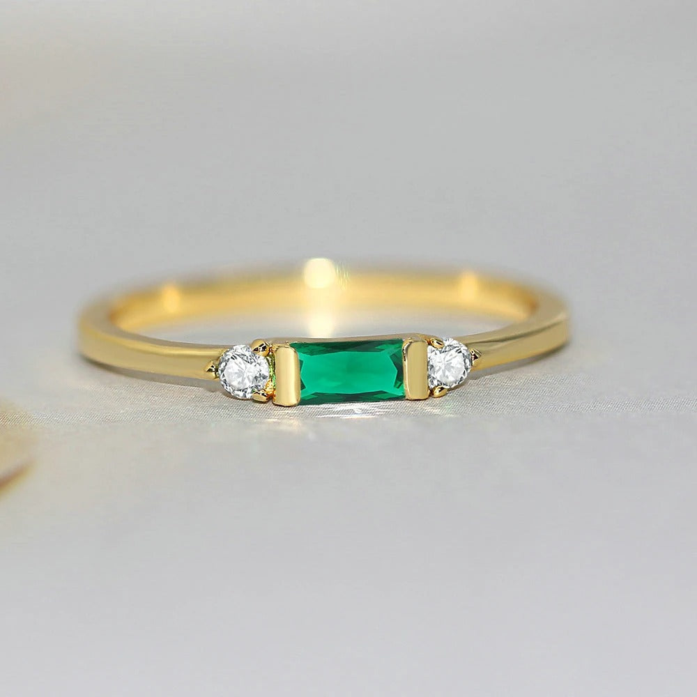 Classic Gold Green Stone & Radiant Ring-Lydieannejewelry