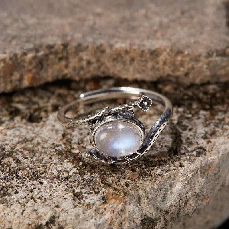Vintage Moonstone Vine Silver Adjustable Ring-Lydieannejewelry