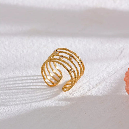 Gold Sparkle Wide Cuff Ring-Lydieannejewelry