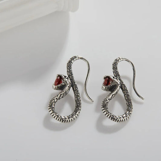 Vintage Serpent & Red Gem Earrings-Lydieannejewelry