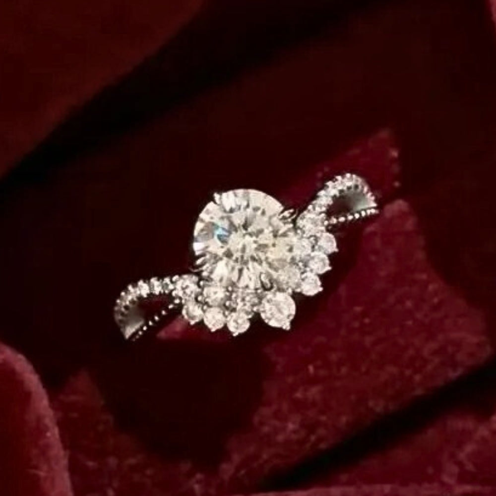 Classic Round-Cut Inlaid Diamond Crown Adjustable Ring-Lydieannejewelry