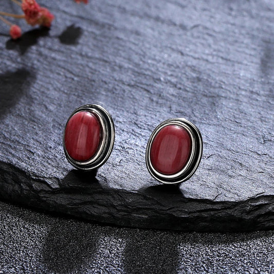 Vintage Silver Red Stud Earrings-Lydieannejewelry