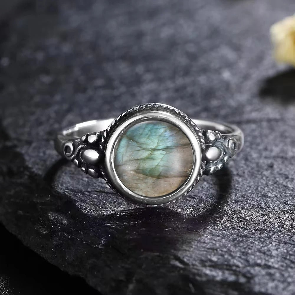 Vintage Silver Iridescent Stone Ring-Lydieannejewelry