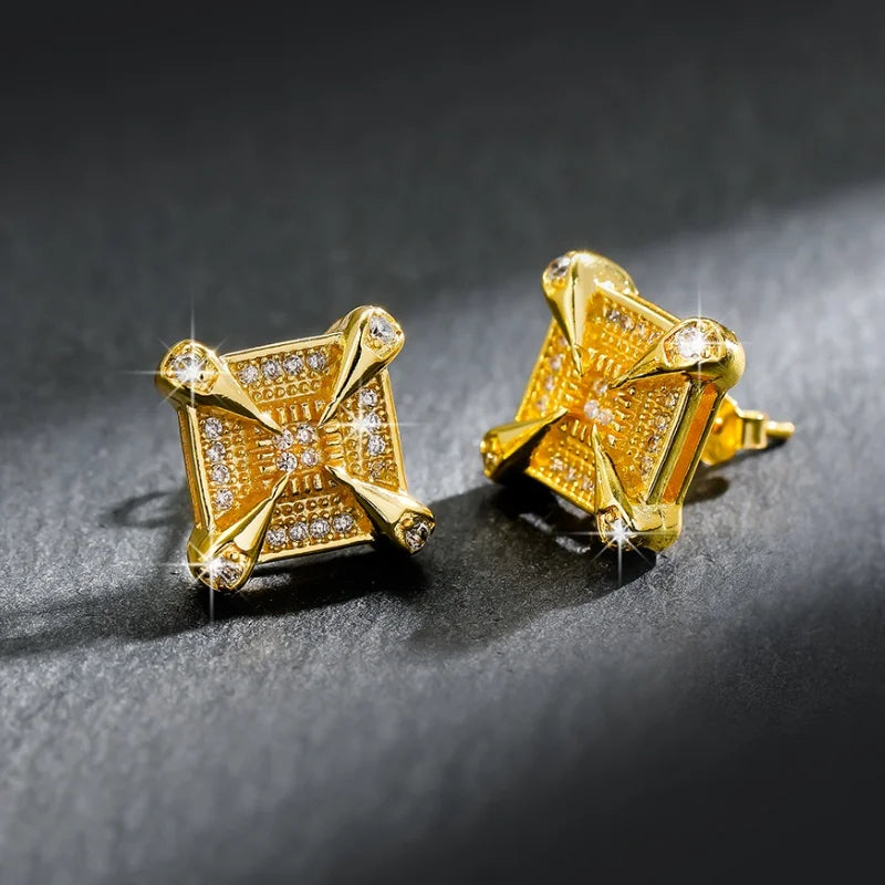 Gold Bold Sparkle Square Earrings-Lydieannejewelry