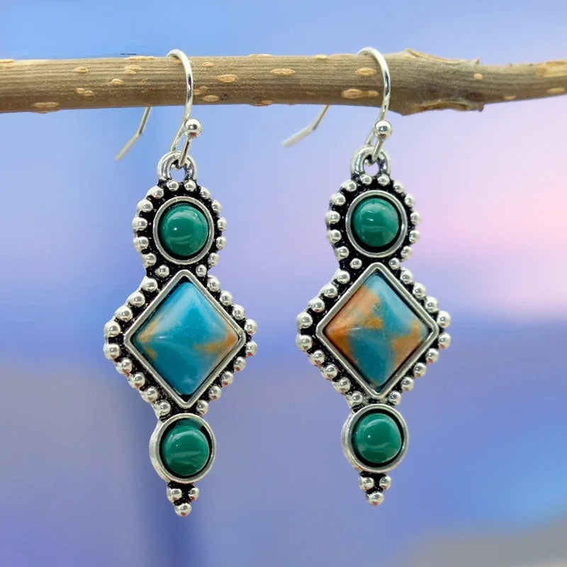 Vintage Blue & Green Gemstone Drop Earrings-Lydieannejewelry