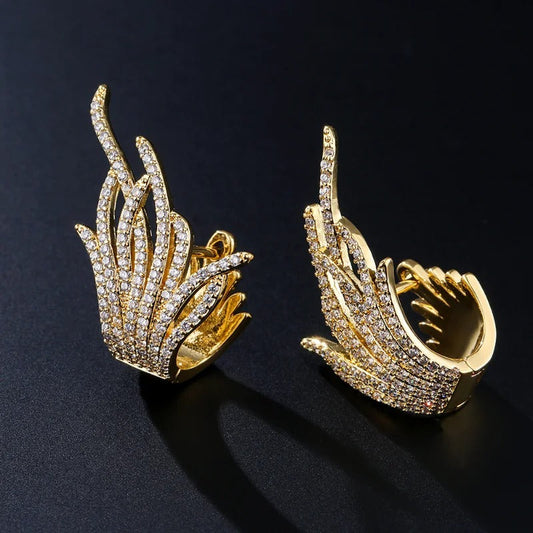 Gold Sparkle Winged Flame Earrings-Lydieannejewelry