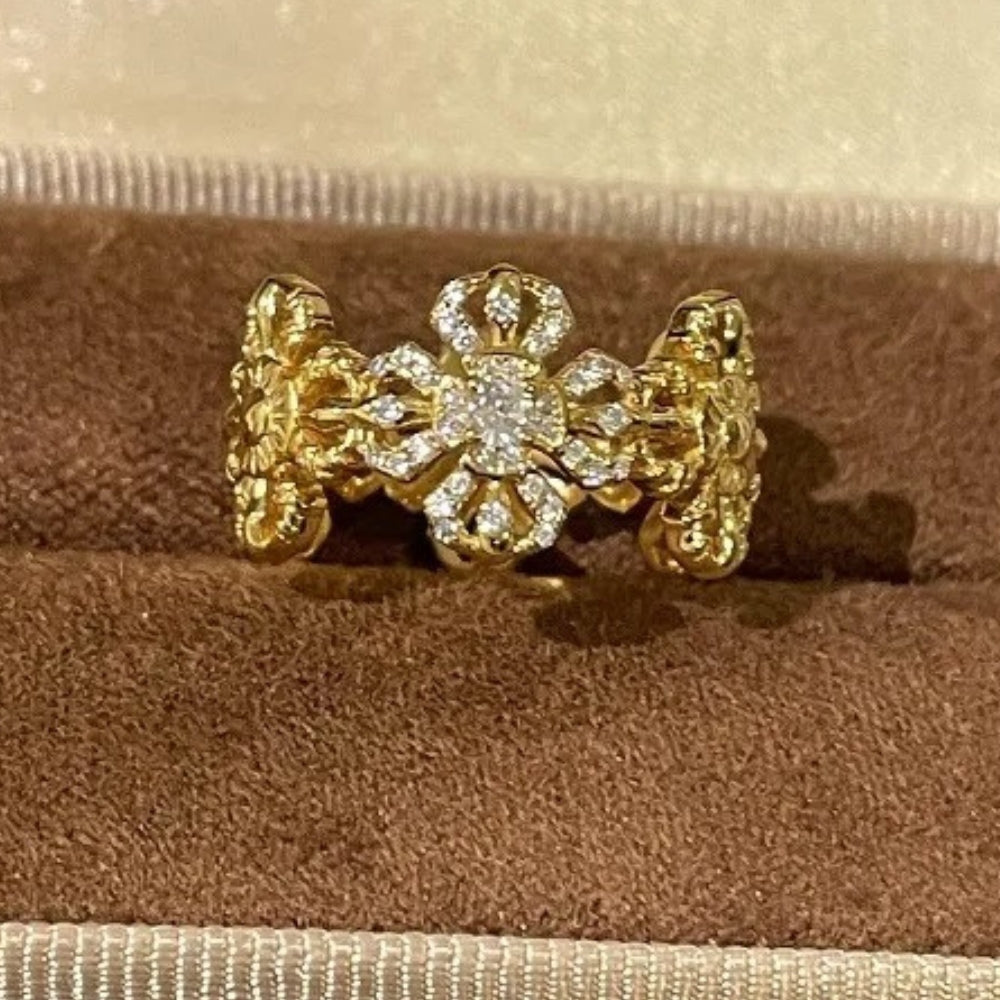 Vintage Gold & Diamond Floral Blossom Adjustable Ring-Lydieannejewelry
