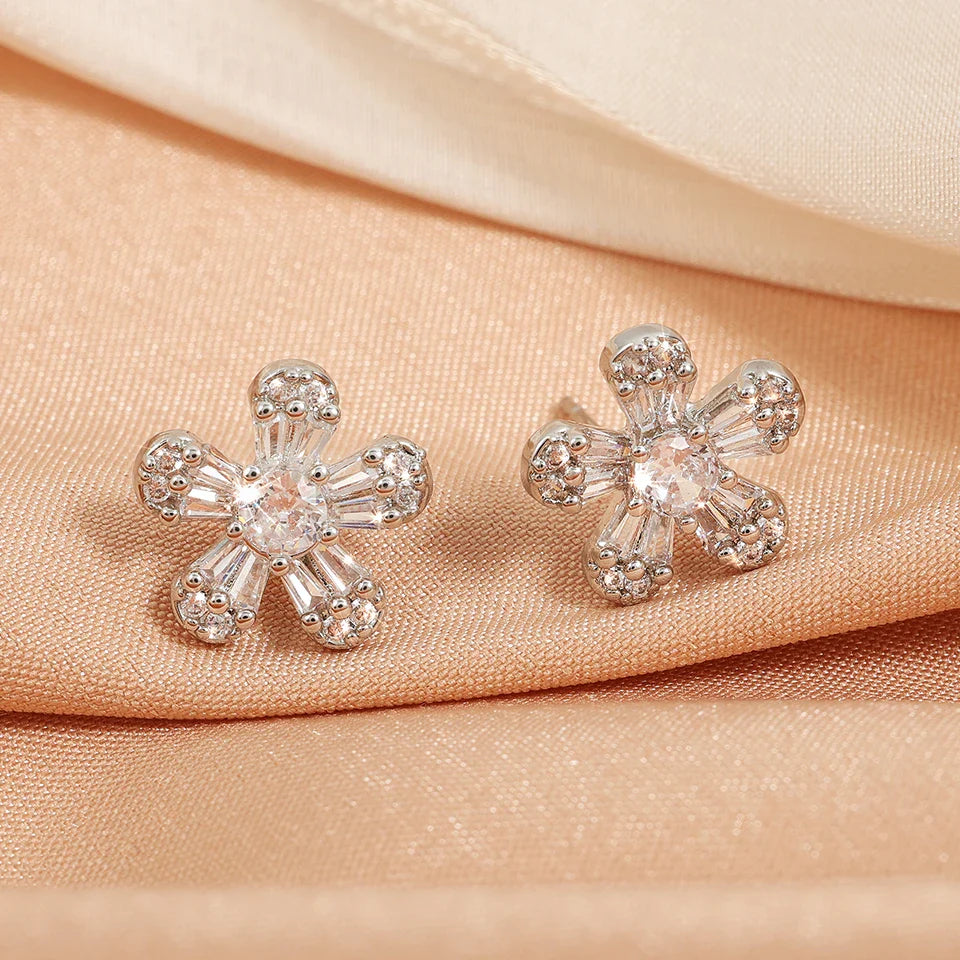 Silver Vintage Crystal Flower Earrings-Lydieannejewelry