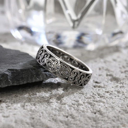 Silver Engraved Pattern Band Ring-Lydieannejewelry