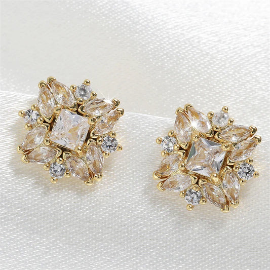 Gold Vintage Floral Stud Earrings-Lydieannejewelry
