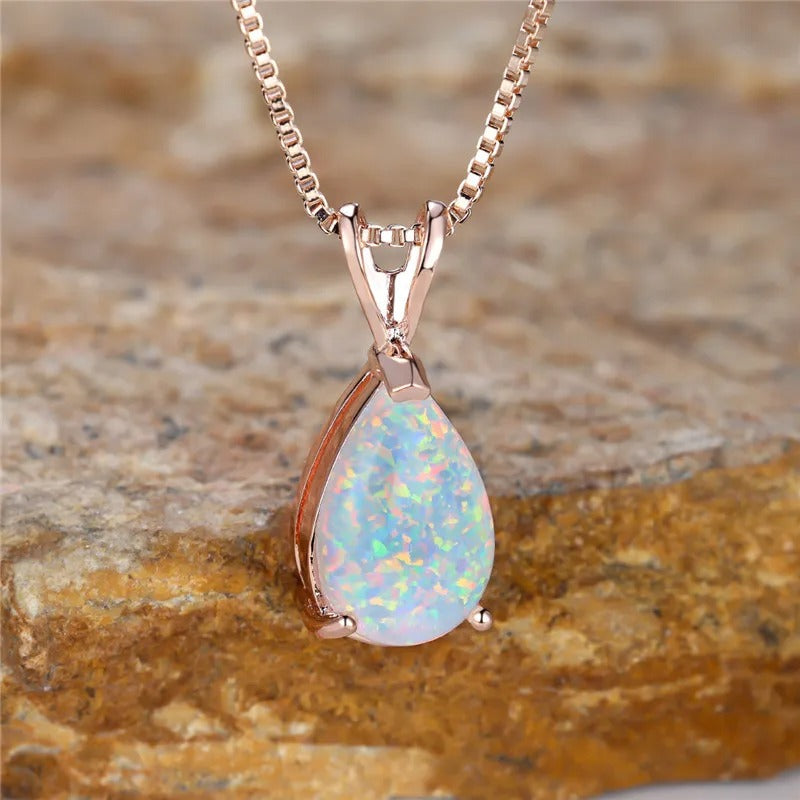 Rose Gold Opal Pendant Necklace-Lydieannejewelry