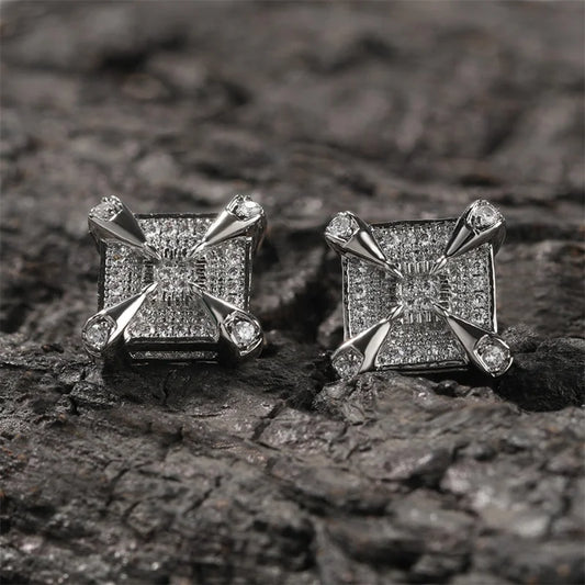 Silver Dragon Claw Square Earrings-Lydieannejewelry