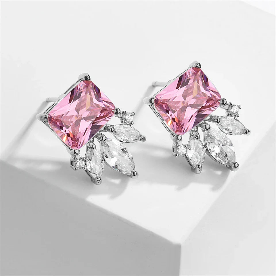 Vintage Silver Pink Crystal Earrings-Lydieannejewelry