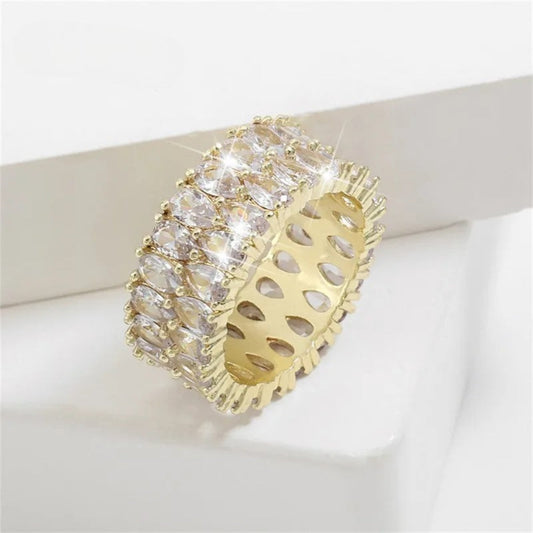 Vintage Gold Wide Crystal Ring-Lydieannejewelry
