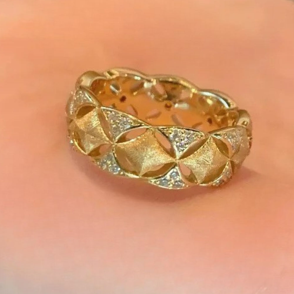 Vintage Gold & Double Side Diamond Hollow Ring-Lydieannejewelry