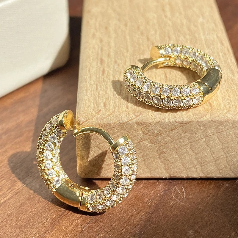 Vintage Crystal Gold Hoop Earrings-Lydieannejewelry