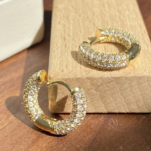 Vintage Crystal Gold Hoop Earrings-Lydieannejewelry