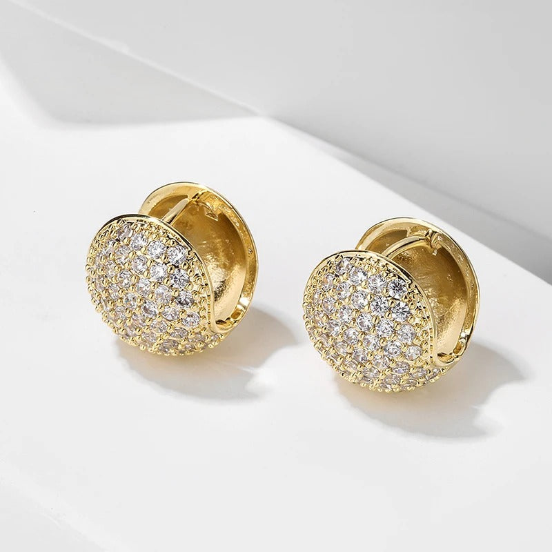 Vintage Round Crystal Gold Huggie Earrings-Lydieannejewelry