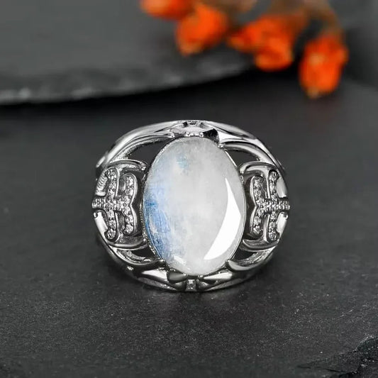 Vintage Moonstone Silver Ring-Lydieannejewelry