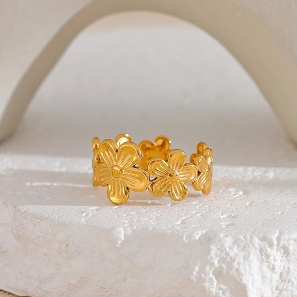 Vintage Gold Flower Adjustable Open Ring-Lydieannejewelry