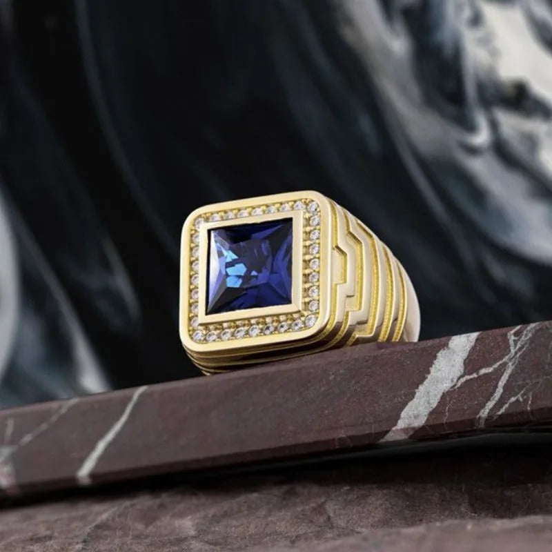 Vintage Square Sapphire Gold Ring-Lydieannejewelry