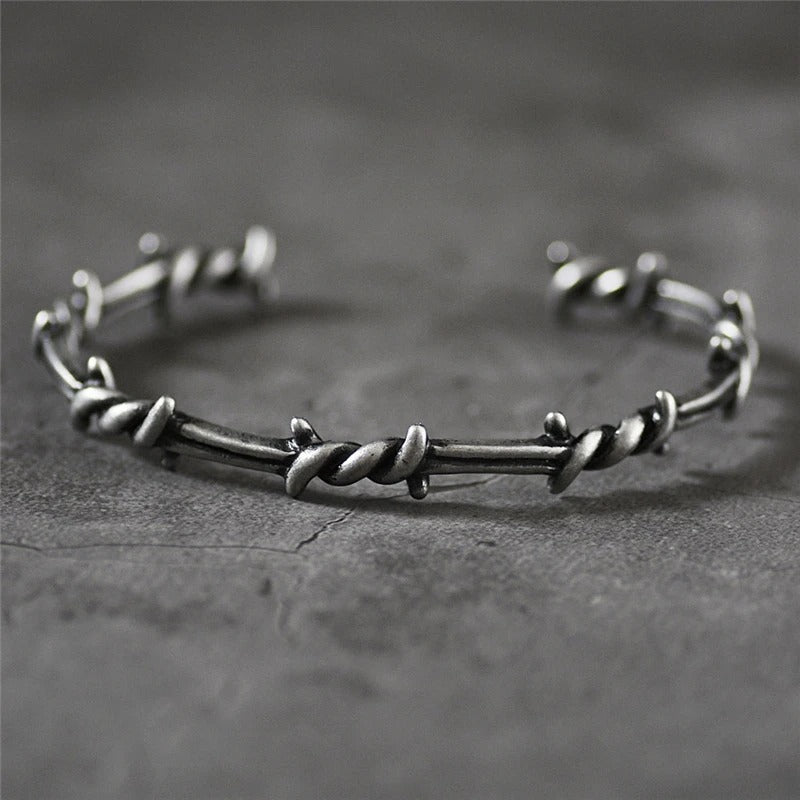 Vintage Gothic Barbed Silver Bangle Bracelet-Lydieannejewelry