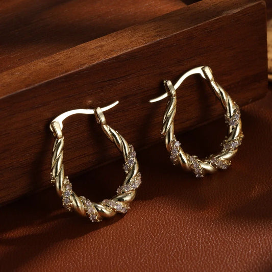 Vintage Gold Twisted Hoop Earrings-Lydieannejewelry
