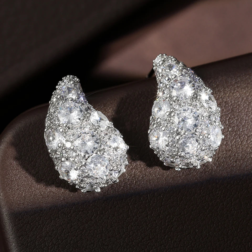 Silver Vintage Sparkling Water Drop Earrings-Lydieannejewelry