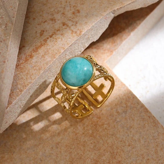 Vintage Ocean Blue Gem Open Ring-Lydieannejewelry