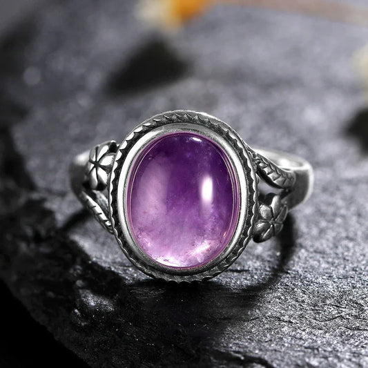 Vintage Oval Amethyst Stone Ring-Lydieannejewelry
