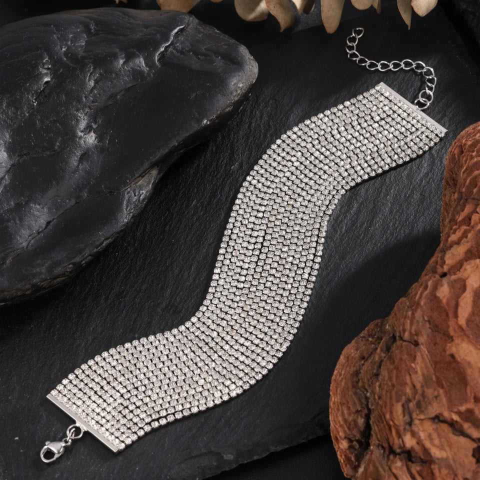 Vintage Silver Rhinestone Chain Tassel Bracelet-Lydieannejewelry