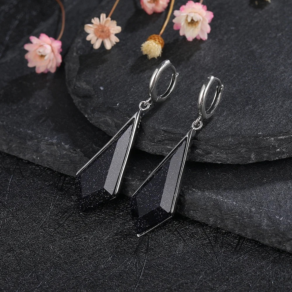 Vintage Silver Black Crystal Earrings-Lydieannejewelry