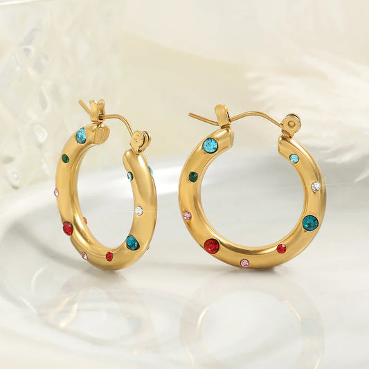 Vintage Gold Colorful Hoop Earrings-Lydieannejewelry