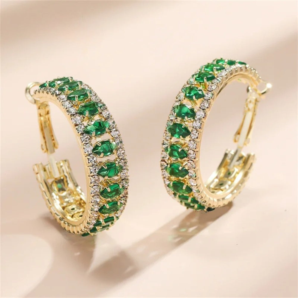 Vintage Green Crystal Hoop Earrings-Lydieannejewelry