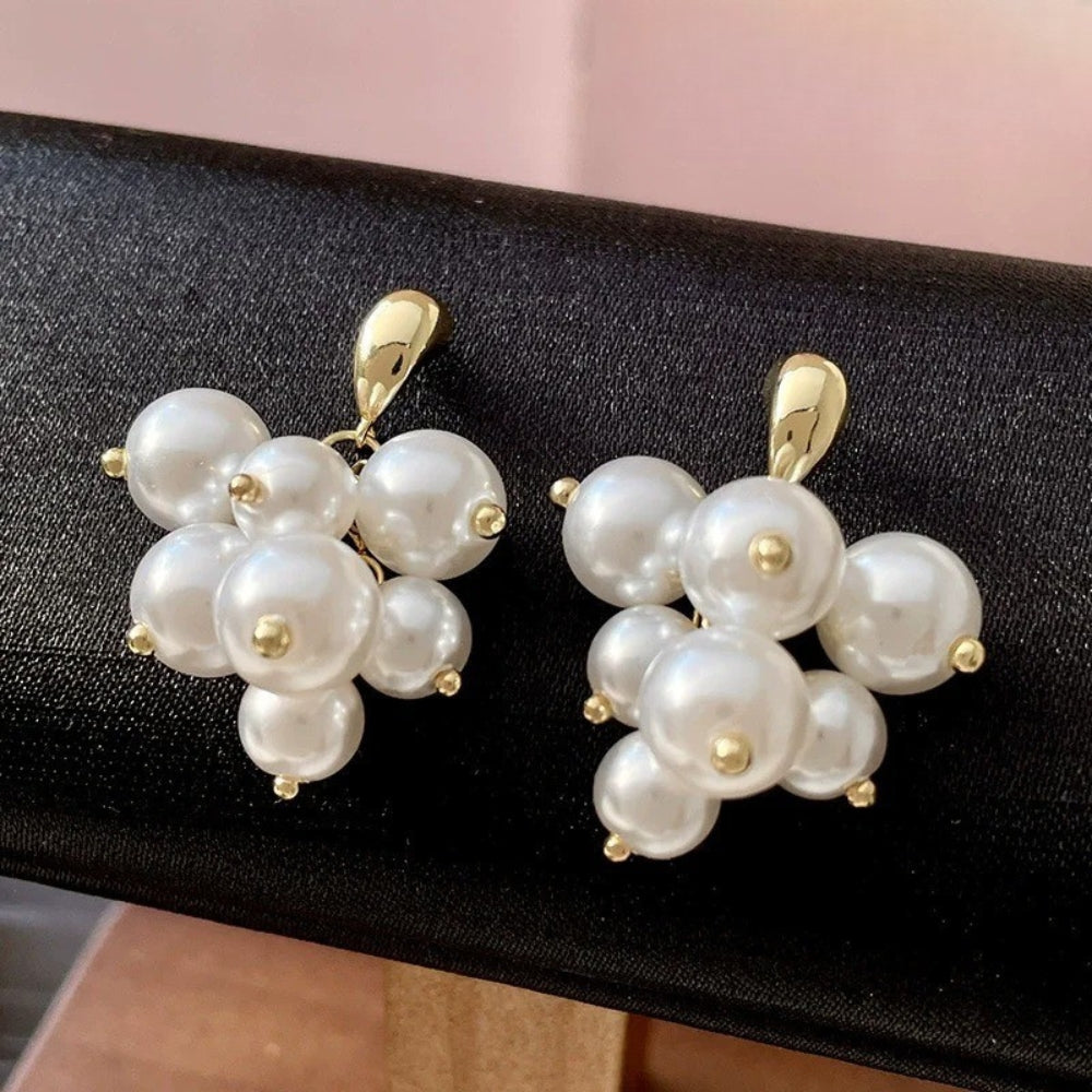 Vintage Gold & Pearl Cluster Sophisticated Earrings-Lydieannejewelry