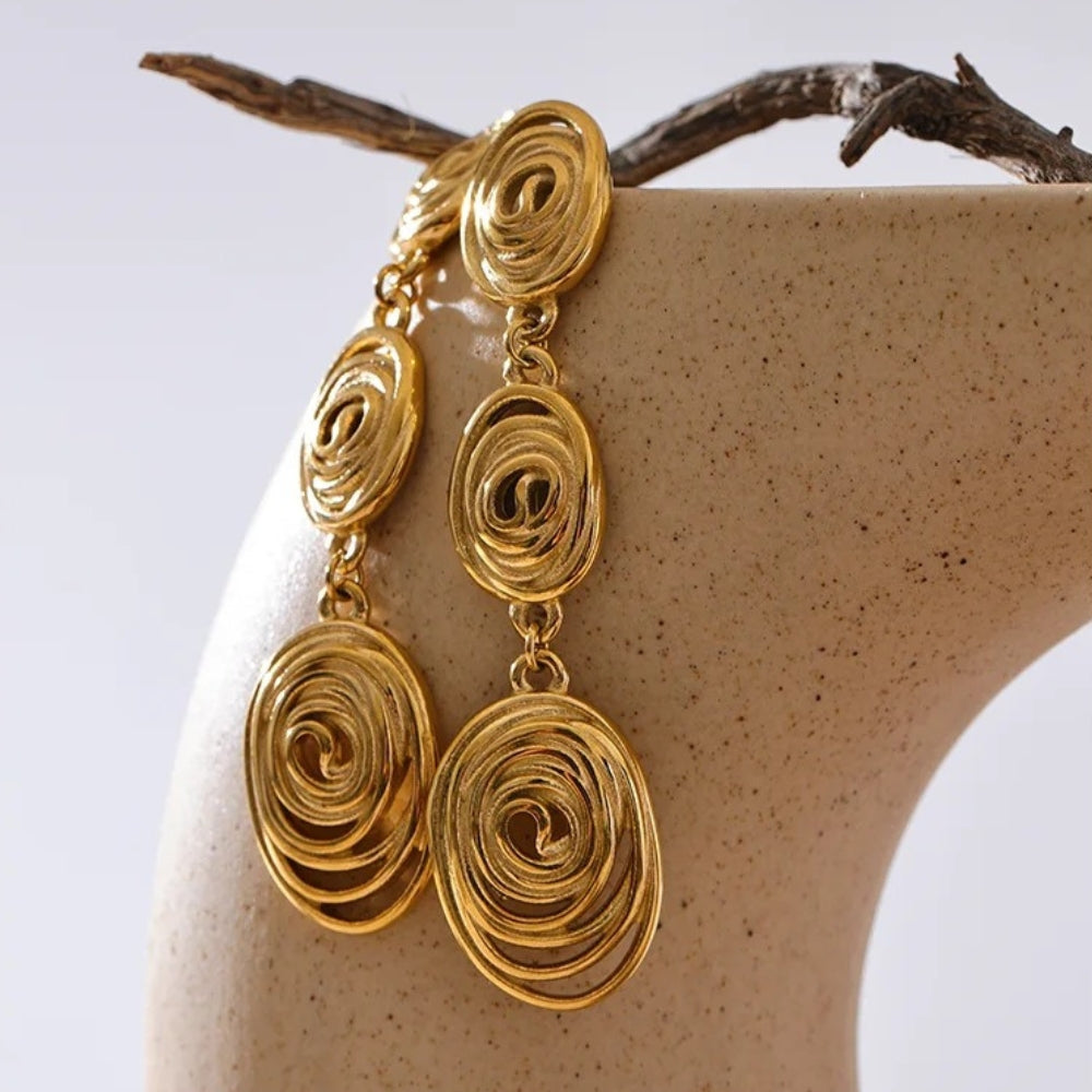 Vintage Gold Spiral Drop Earrings-Lydieannejewelry