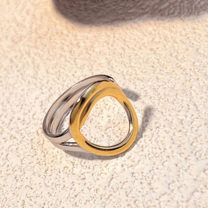 Vintage Gold & Silver Oval Adjustable Ring-Lydieannejewelry