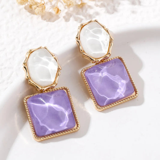 Vintage Purple & Pearl Drop Earrings-Lydieannejewelry