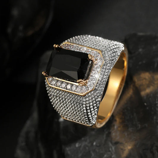 Gold & Silver Black Gem Ring-Lydieannejewelry