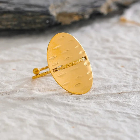 Vintage Oval Shield Gold Adjustable Ring-Lydieannejewelry