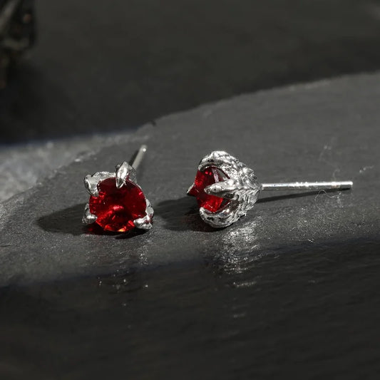 Vintage Silver Red Claw Stud Earrings-Lydieannejewelry