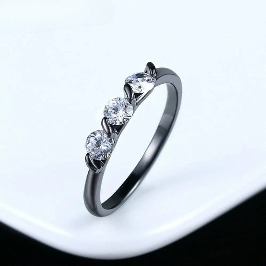 Vintage Black Triple Round Crystal Ring-Lydieannejewelry