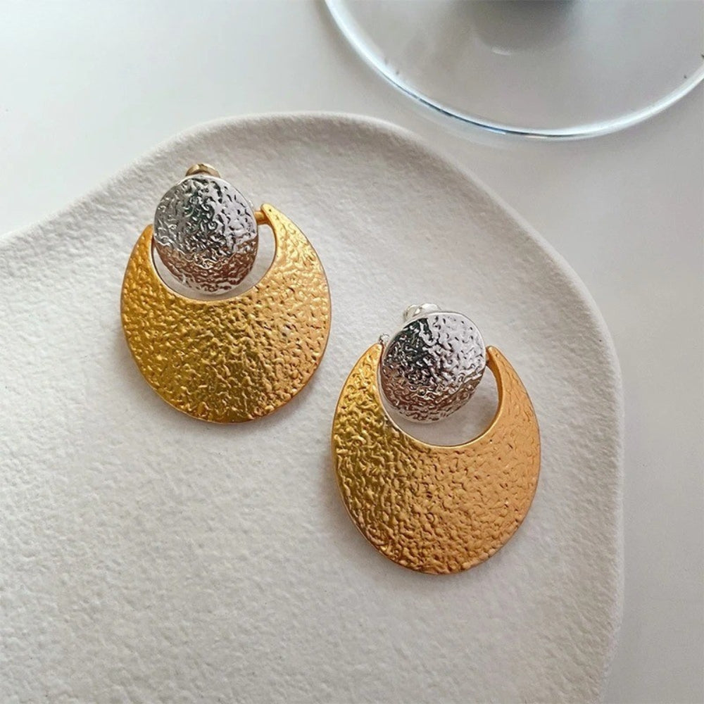 Vintage Gold & Silver Two-Tone Moon Stud Earrings-Lydieannejewelry