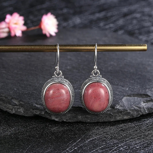 Vintage Silver Pink Stone Earrings-Lydieannejewelry