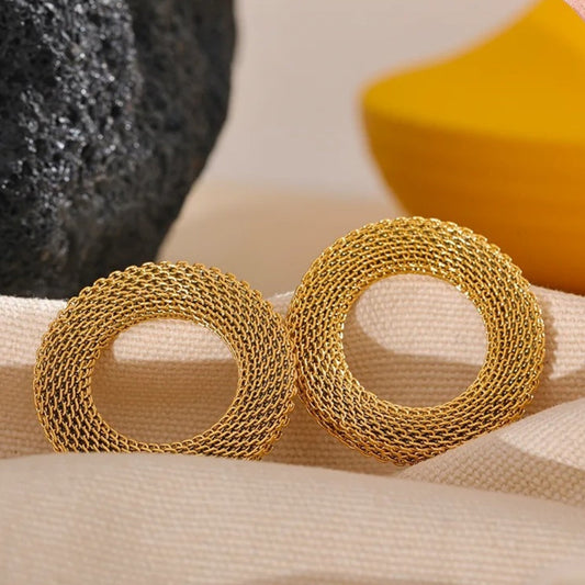 Vintage Gold Mesh Circle Earrings-Lydieannejewelry