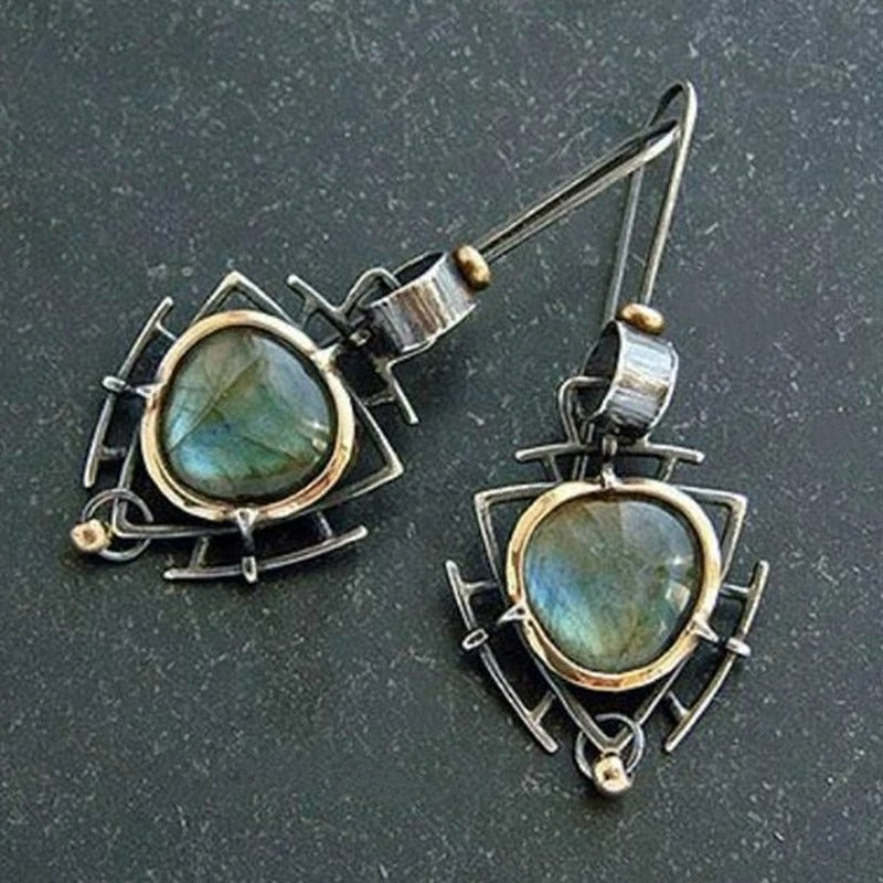 Vintage Silver & Gold Labradorite Earrings-Lydieannejewelry